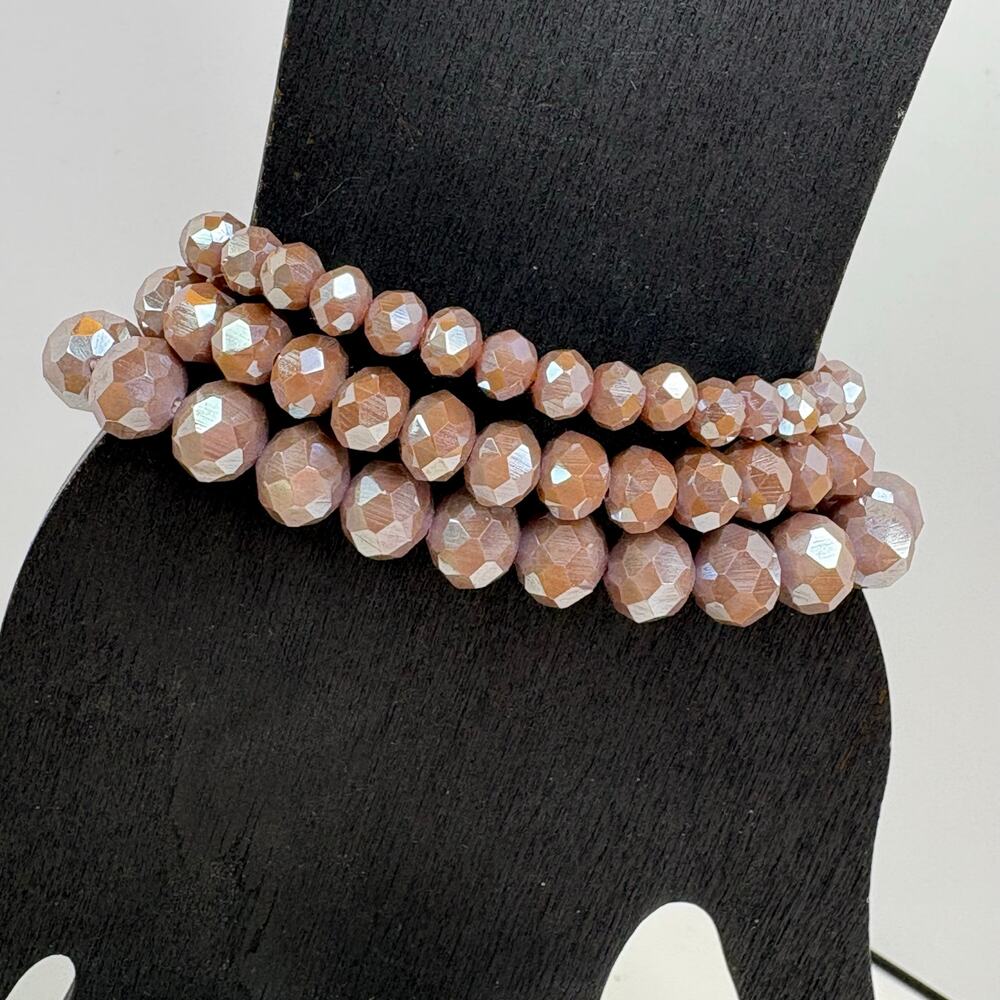 Gorjana Purple Faceted Glass Beaded Stretch Bracelet Set New with Bag 6.75"
